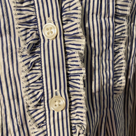 Crown & Ivy blue/ white striped top with ruffles - Picture 6 of 7